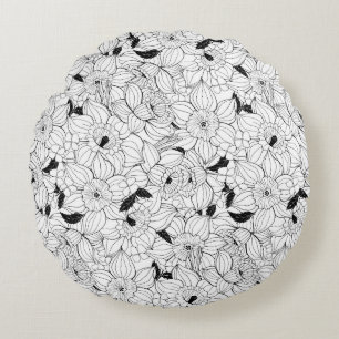 Coussins Ronds Daffodiques motif floral printanier