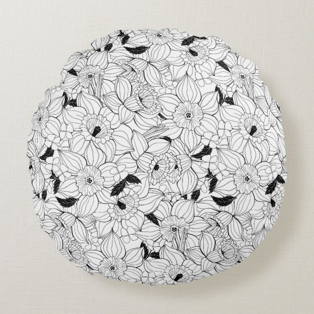 Coussins Ronds Daffodiques motif floral printanier (Devant)