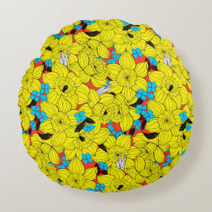 Coussins Ronds Daffodiques motif floral printanier