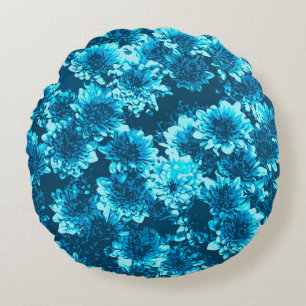 Coussins Ronds Dahlia Motif graphique moderne, Indigo Blue
