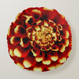 Coussins Ronds Dahlia rouge avec la dame bleue