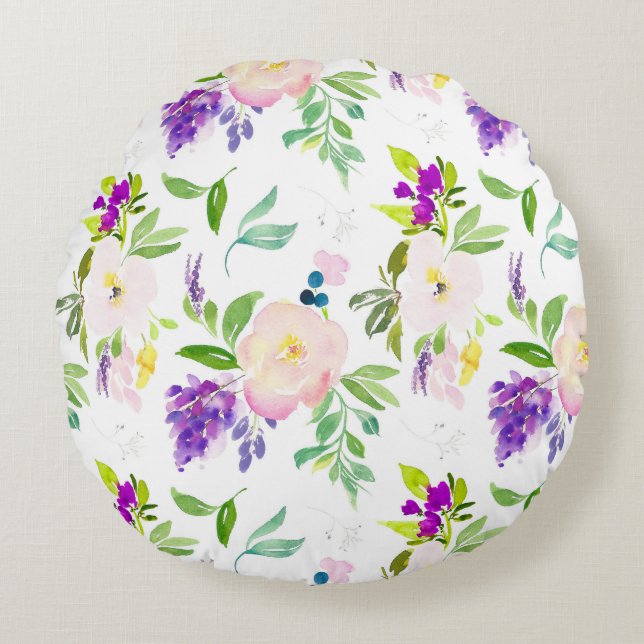 Coussins Ronds Dainty Aquarelle Fleurs | Peonies et Wisterias (Devant)