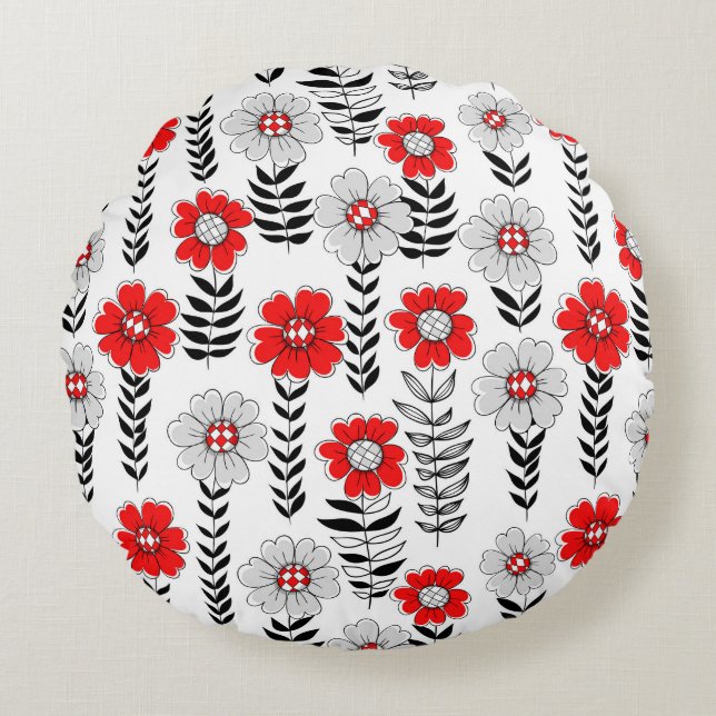 Coussins Ronds Daisy dooda en rouge et noir (Devant)