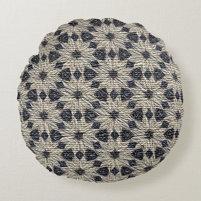 Coussins Ronds Daisys Blue Faux Burlap Design (Devant)