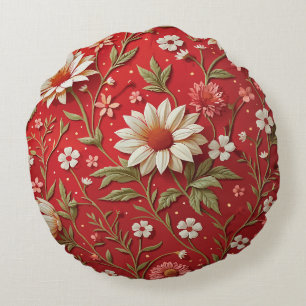 Coussins Ronds Dalia rouge vibrant floral élégant