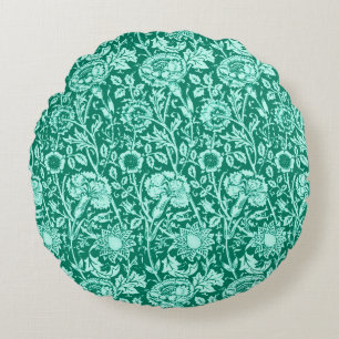 Coussins Ronds Damas Art Nouveau Œillet, Turquoise et Aqua
