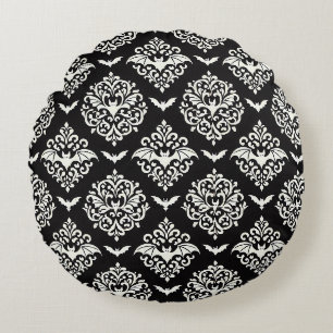Coussins Ronds Damas de chaume noir et blanc