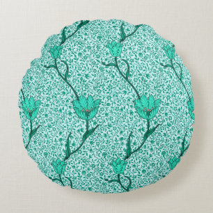 Coussins Ronds Damas tulipe Art nouveau, turquoise
