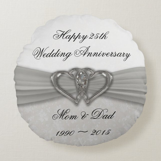 Coussins Ronds Damask 25e anniversaire de Mariage Pilote ronde (Devant)