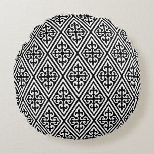 Coussins Ronds Damassé croisée médiévale - noire et blanche