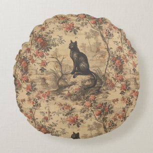 Coussins Ronds Damassé de toile chinoise rouge chat