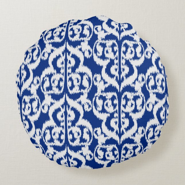 Coussins Ronds Damassé maure d'Ikat - bleu et blanc de cobalt (Dos)