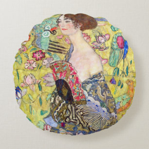 Coussins Ronds Dame au éventail par Gustav Klimt, Japonisme vinta