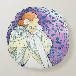 Coussins Ronds Dame des Camelias, Alphonse Mucha Jetez l'oreiller
