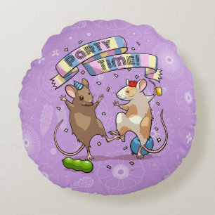 Coussins Ronds Dancing Mice Fête Horaire Bannière Confetti & Ball