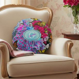 Coussins Ronds Danse avec Fleurs & Papillons PV01