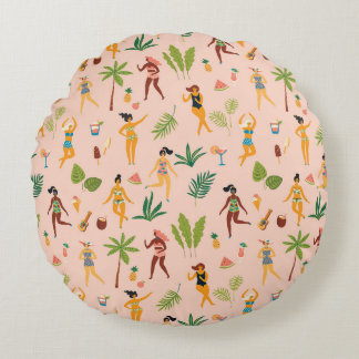 Coussins Ronds Danseuses, motif feuille de palmier.