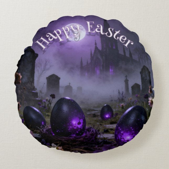 Coussins Ronds Dark Gothic Easter Scene with Glowing Eggs (Devant)
