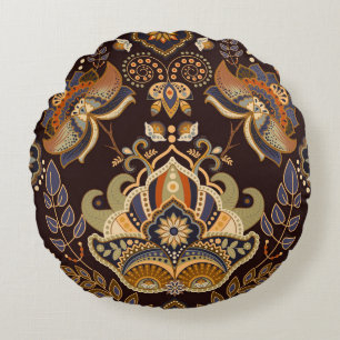 Coussins Ronds Dark Paisley : Floral Indian Seamless.
