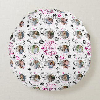 Coussins Ronds Daughter Birthday Photo Collage Typography 