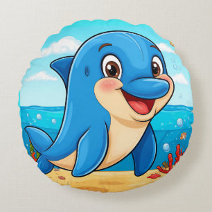 Coussins Ronds Dauphin de dessin animé joyeux sous l'eau