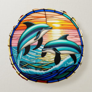 Coussins Ronds 🐬 Dauphins Coucher de soleil Océan Saut Sérénité