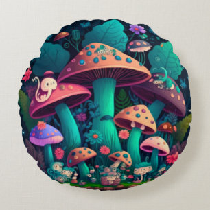 Coussins Ronds De beaux elfes mignons jouent sous les champignons