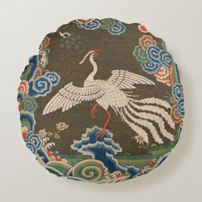 Coussins Ronds Décor d'antiquité chinois d'oiseaux (Devant)