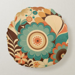 Coussins Ronds Décor vintage rétro brun floral beize vert