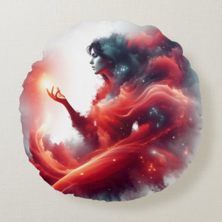 Coussins Ronds Déesse céleste cosmique Galaxie de nuage rouge abs