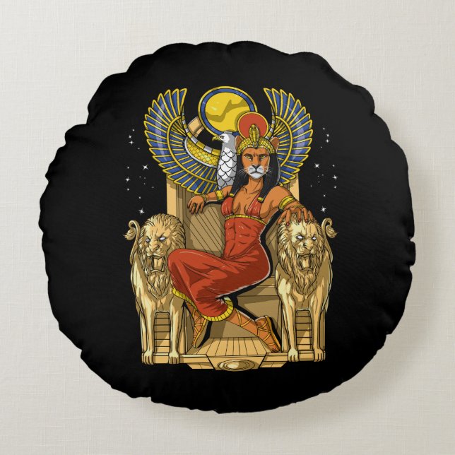 Coussins Ronds Déesse de la lionne égyptienne Sekhmet (Devant)