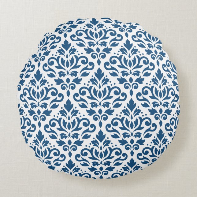 Coussins Ronds Défiler Damask Big Ptn Dk Blue sur blanc (Devant)