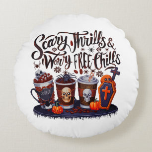 Coussins Ronds Délicieux café d'Halloween pour les Sips Éffrayant