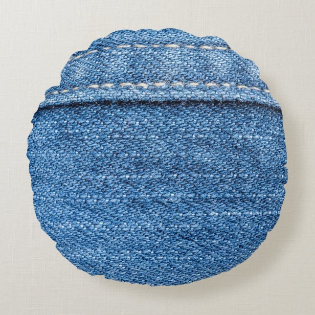 Coussins Ronds Dénim Bleu : Jeans Classique Texture. (Devant)