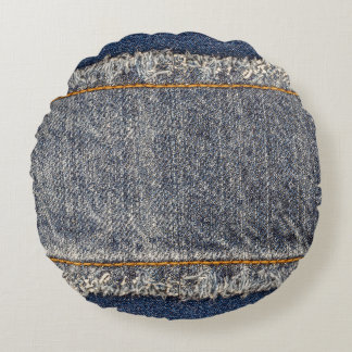 Coussins Ronds Denim Blue Jeans : Décontracté Double Patch