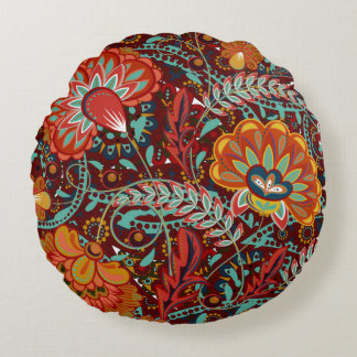 Coussins Ronds Dense floral ornemental dessiner à la main fleurs