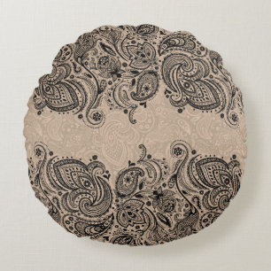 Coussins Ronds Dentelle Beige Et Noir De Paisley