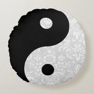 Coussins Ronds Dentelle de Faux noir et blanc Yin Yang