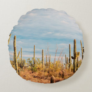 Coussins Ronds Désert avec les cactus du Saguaro