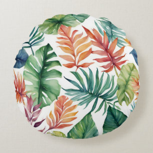 Coussins Ronds Design d'aquarelle Feuille tropicale
