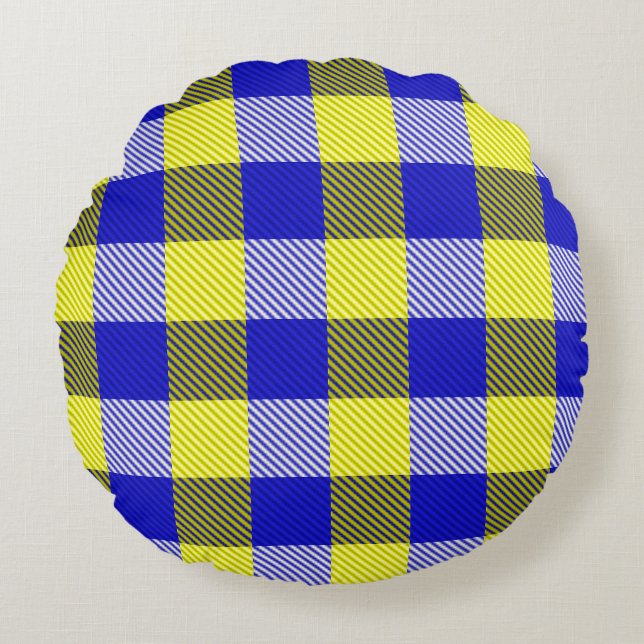 Coussins Ronds Design En vichy jaune bleu (Devant)
