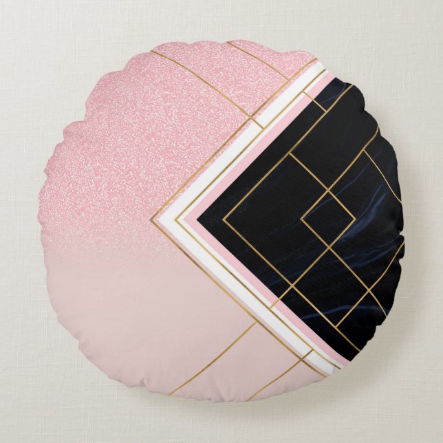 Coussins Ronds Design géométrique moderne Grilles d'or rose (Devant)