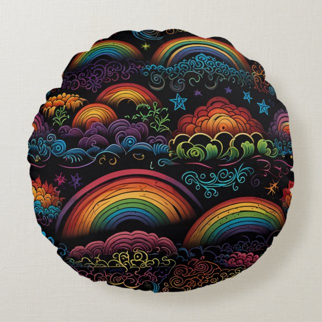 Coussins Ronds Design LGBYQ arc-en-ciel (Devant)