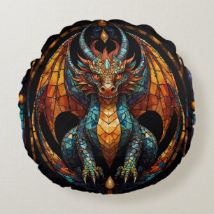 Coussins Ronds Design Mosaïque en verre de dragon mignon