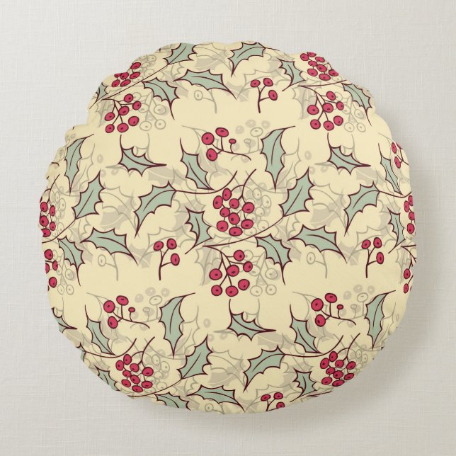 Coussins Ronds Design motif Holly berry (Devant)