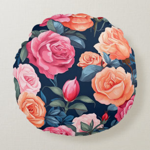 Coussins Ronds Design Motif Rose rouge rose orange