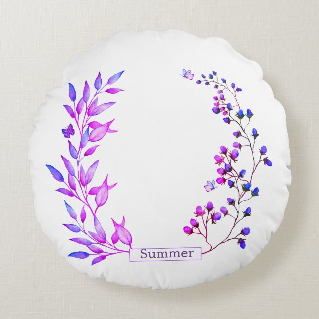 Coussins Ronds Design original de fleurs et branches violettes (Devant)