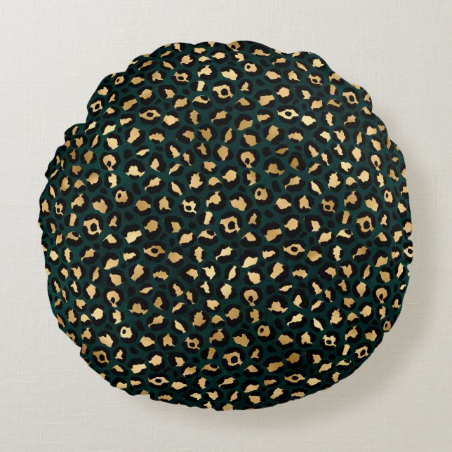 Coussins Ronds Design turquoise et Gold Leopard Series 1 (Devant)