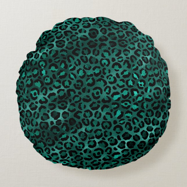 Coussins Ronds Design turquoise et Gold Leopard Series 5 (Devant)