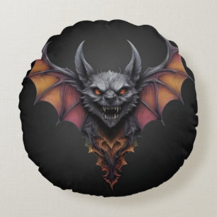 Coussins Ronds Dessin à l'encre de chauve-souris effrayante,